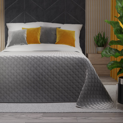 Pikowana welwetowa narzuta na łóżko, kolor chłodny szary