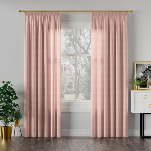 Welwetowa zasłona gotowa na taśmie Velvi, kolor pudrowy różowy, dostępna w kilku rozmiarach 