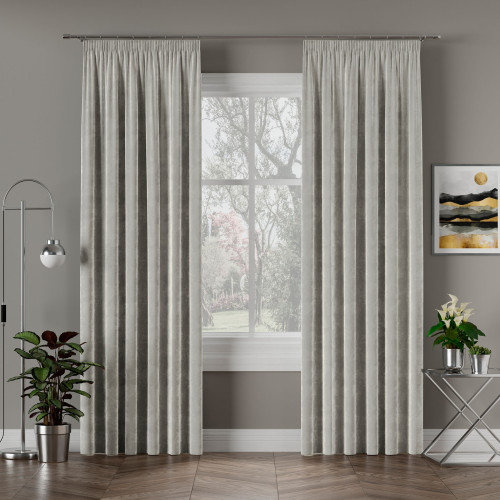 Welwetowa zasłona gotowa na taśmie Velvi, kolor szary, dostępna w kilku rozmiarach