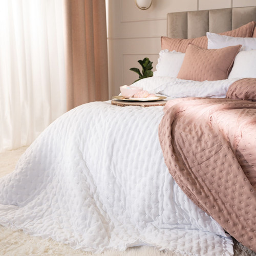 Narzuta na łóżko z dekoracyjną falbanką Werona, kolor biały, dostępna w 3 rozmiarach