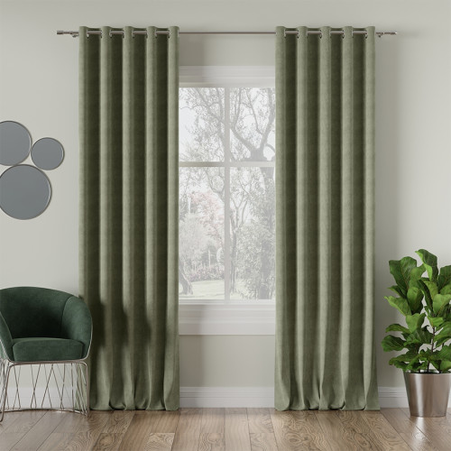 Nowoczesna zasłona Milas na przelotkach kolor szarozielony