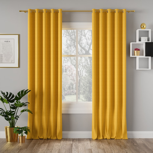 Nowoczesna zasłona welurowa Milas na przelotkach kolor szafranowy - szyta na wymiar