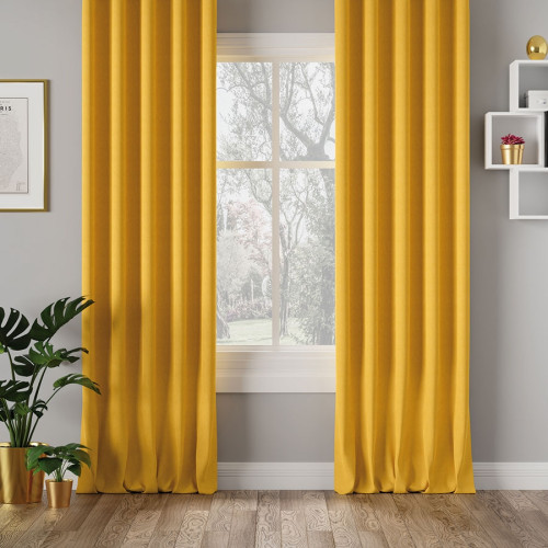 Nowoczesna zasłona welurowa Milas na tunelu kolor szafranowy - szyta na wymiar