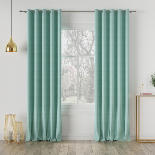 Nowoczesna zasłona do sypialni na przelotkach welurowa kolor miętowy Milsa - szyta na wymiar