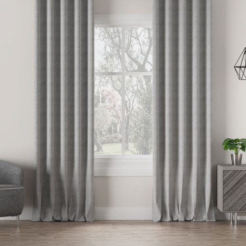 Zasłona do salonu welurowa na tunelu Milas kolor beżowo-szary - szyta na wymiar