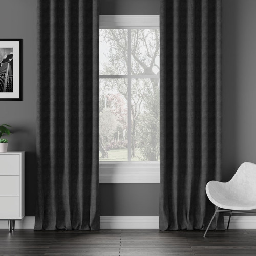 Nowoczesna zasłona do salonu welurowa Milas na tunelu kolor grafitowy - szyta na wymiar