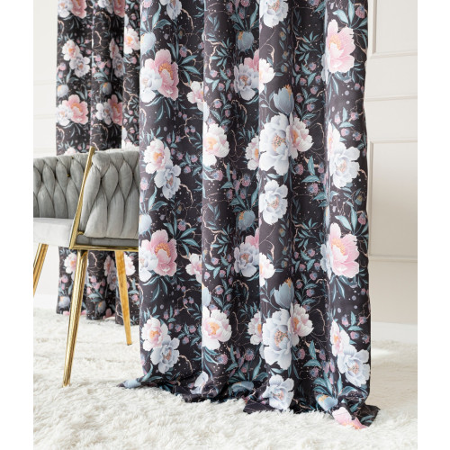 Gotowa zasłona typu blackout na taśmie, kolor czarno-grafitowy, rozmiar 140x250 cm, Flaura