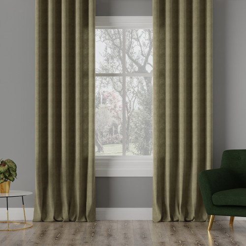 Nowoczesna zasłona do salonu welurowa na tunelu Milas kolor ciemny szaro-zielony - szyta na wymiar