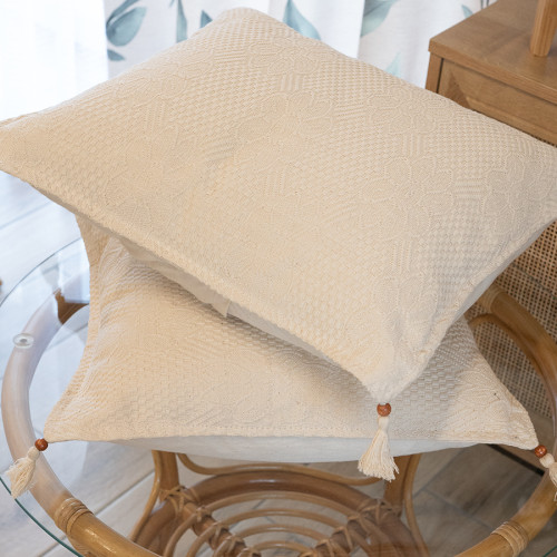 Bawełniana poszewka dekoracyjna w stylu BOHO, kolor beżowy, rozmiar 40x40 cm