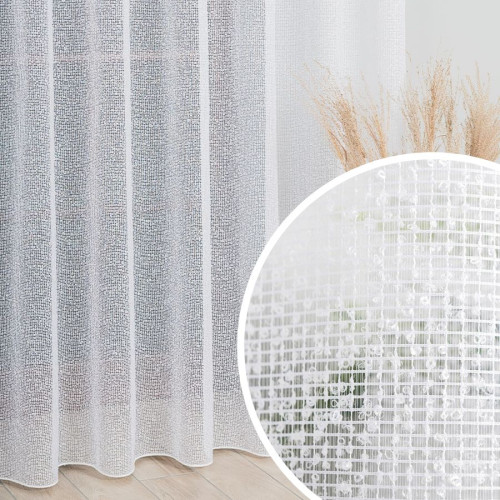 Firana siatka bukla, uszyta na przelotkach, kolor biały, wysokość do 280 cm - szyta na wymiar