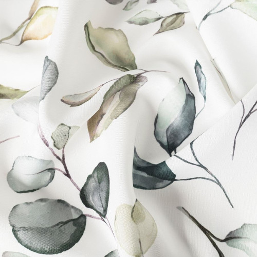 Welurowy materiał na zasłony drukowany kolor biało-zielony, szerokość 150 cm Samsun - sprzedawany na metry