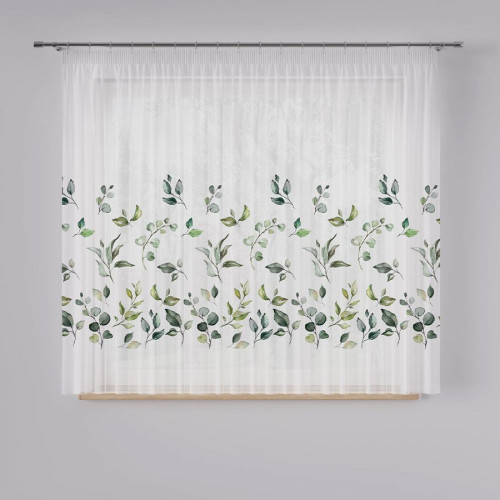 Firanka woal na taśmie z drukowanym roślinnym motywem, Samsun - szyta na wymiar