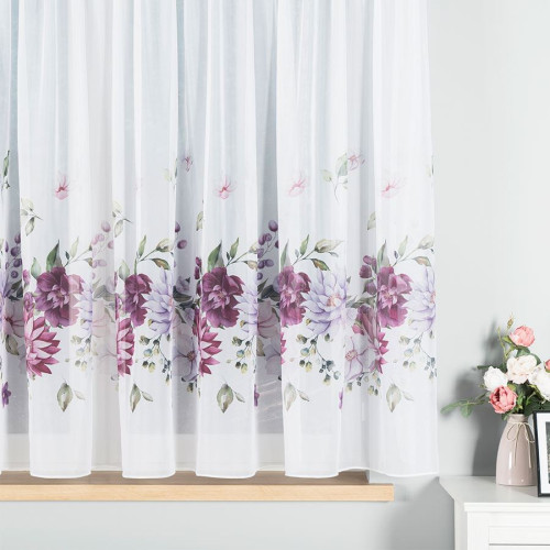 Firanka woal na taśmie z ołowianką, drukowana w kwiaty, Dalia - szyta na wymiar