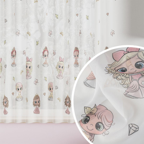 Firanka woal z ołowianką do pokoju dziecięcego, na taśmie wave, kolorowy druk, wysokość do 157 cm, Princess - szyta na wymiar