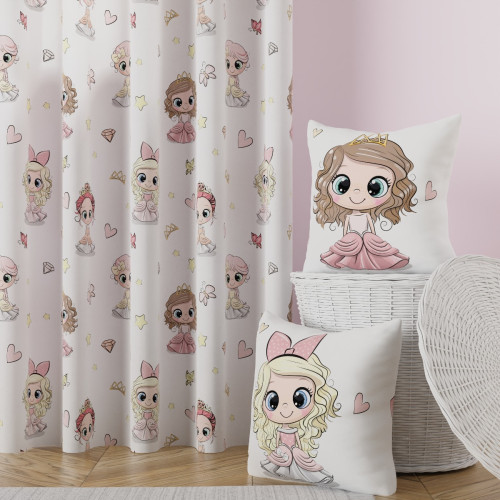 Zasłona do pokoju dziecięcego Princess na przelotkach, szerokość 130 cm, kolor różowy - szyta na wymiar
