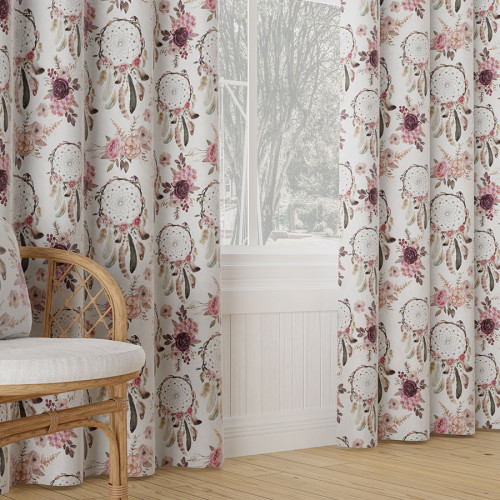 Zasłona velvetowa na przelotkach kwiatowy łapacz snów, szerokość 140 cm, kolor biały