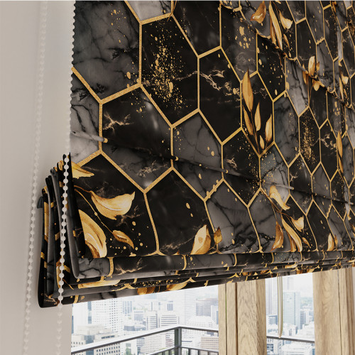 Roleta rzymska zaciemniająca do sypialni z elementami, kolor czarny - szyta na wymiar