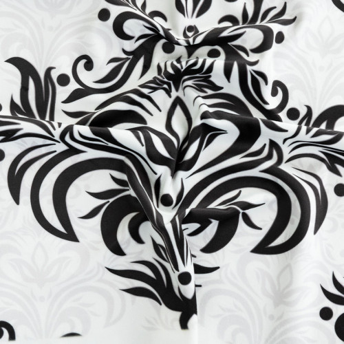 Biały welwetowy materiał na zasłony z czarno-szarym nadrukiem, szerokość 150 cm, Alexis - sprzedawany na metry