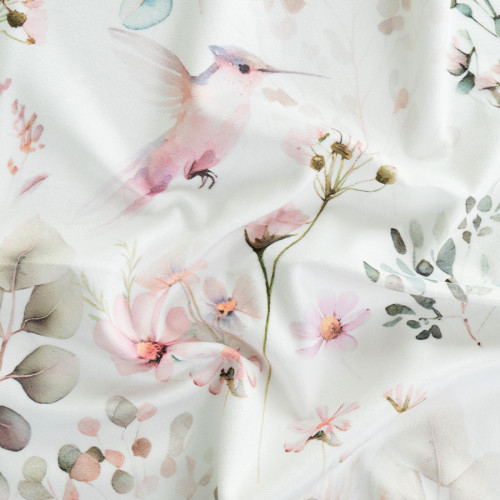 Drukowany welwetowy materiał na zasłony w odcieniu różowym, szerokość 150 cm, Polina - sprzedawany na metry