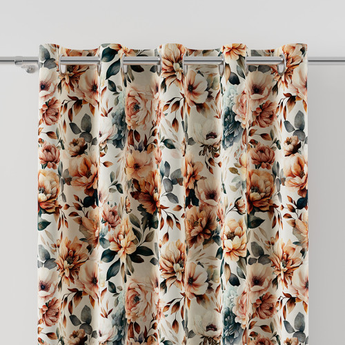 Zasłona drukowana velvet na przelotkach, kolor beżowo-miedziany, Alba - szyta na wymiar