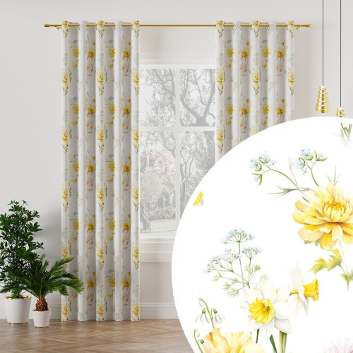 Welurowy materiał na zasłony, kolorowy nadruk, szerokość 165 cm, Wiosenna Polana - sprzedawany na metry