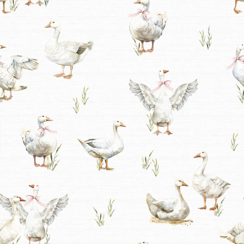 Materiał na zasłony do pokoju dziecięcego Gęsi, kolor jasnoszary, szerokość 165 cm - sprzedawany na metry