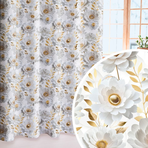 Wodoodporny materiał  na zasłony lub obrusy z kolorowym nadrukiem, szerokość 160 cm, Goldenia - sprzedawany na metry