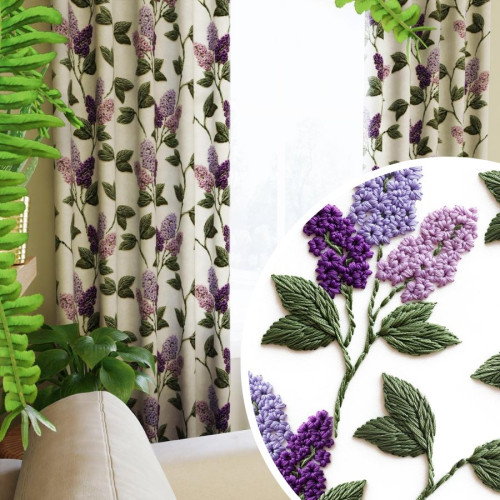 Zasłona  welurowa na przelotkach kolor biały z nadrukiem 3D Wyszywane Kwiaty Bzu - szyta na wymiar