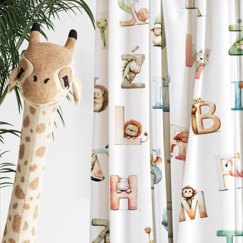 Welurowy materiał na zasłony idealny do pokoju dziecięcego drukowany szerokość 150 cm Alfabet - sprzedawana na metry