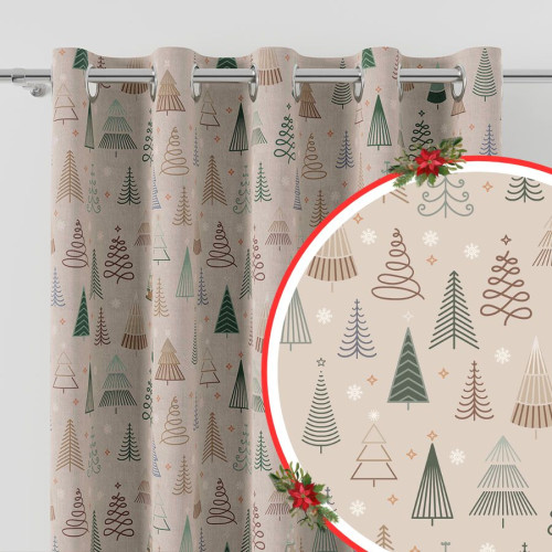 Zasłona z tkaniny wodoodpornej drukowana na przelotkach,  kolor beżowy, wysokość do 350 cm, Geometryczny las - szyta na wymiar