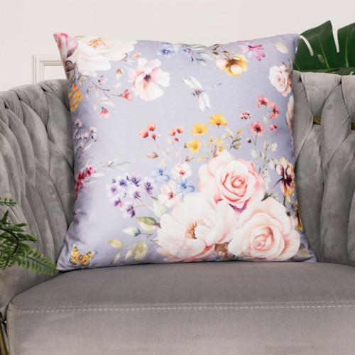 Poszewka dekoracyjna welwetowa z dwustronnym pastelowo-fioletowym nadrukiem, rozmiar 40x40 cm, Rosanna