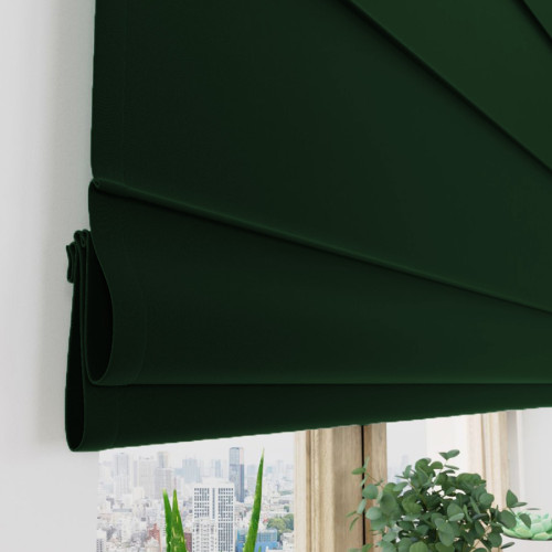 Roleta rzymska do salonu lub kuchni, 85% zaciemniająca kolor zielony butelkowy - szyta na wymiar