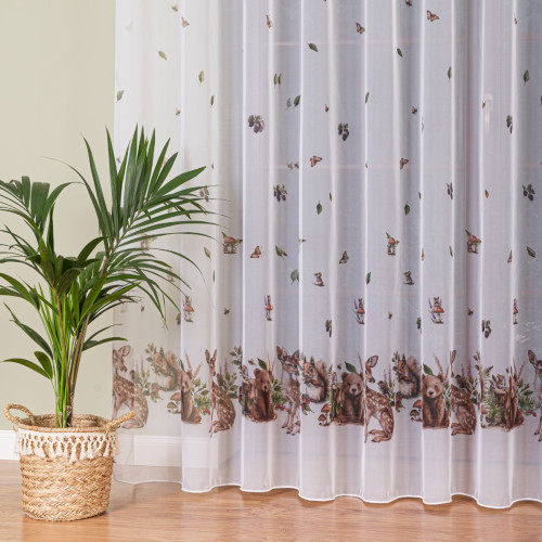 Firanka do pokoju dziecięcego Leśne zwierzątka na przelotkach, wysokość 295 cm - szyta na wymiar