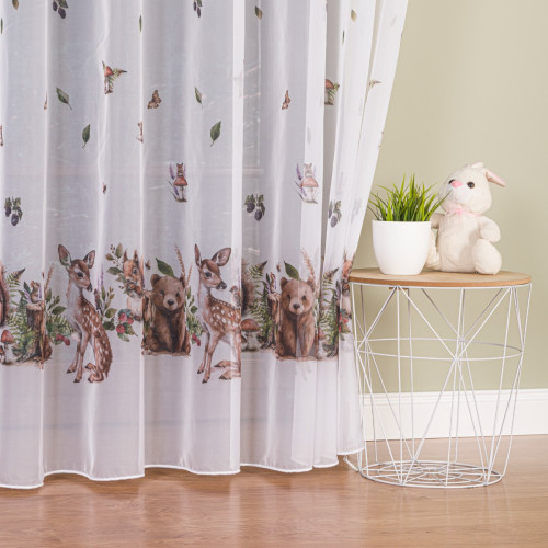 Firanka do pokoju dziecięcego Leśne zwierzątka na taśmie, wysokość 295 cm - szyta na wymiar