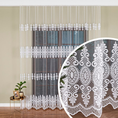 Długa haftowana firana do salonu wysokość 285 cm - sprzedawana na metry