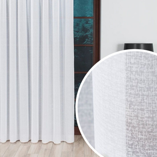 Gładka firana woal sable na taśmie, kolor biały, wysokość do 330 cm - szyta na wymiar 