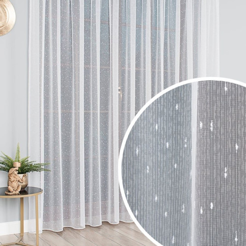 Gładka błyszcząca firana deszczyk z obciążnikiem na fleksach, kolor off-white - szyta na wymiar