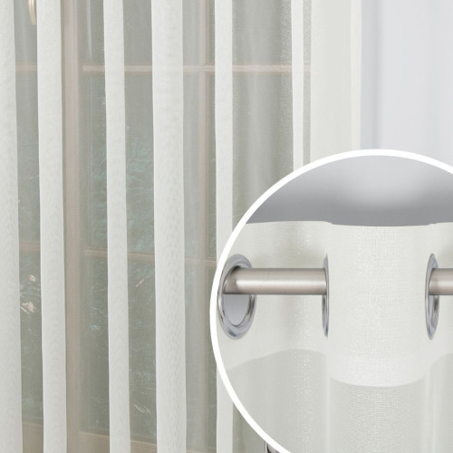 Kremowa firana z błyszczącej markizety na przelotkach - szyta na wymiar 