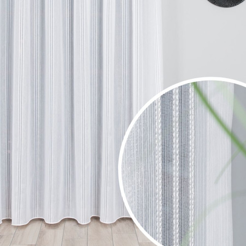 Błyszcząca firana z pionowymi paskami na tunelu kolor biały - szyta na wymiar