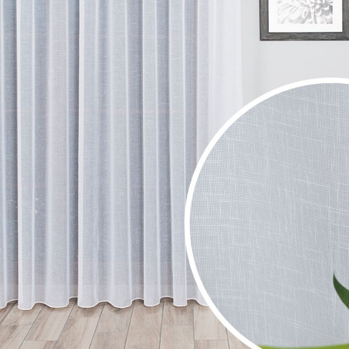 Gładka firana z batystu, uszyta na taśmie, kolor biały - szyta na wymiar