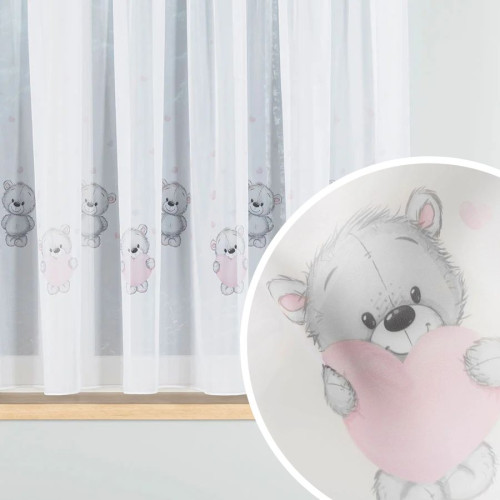 Krótka firana z woalu na tunelu w Misiaki, idealna do pokoju dziecięcego, kolor szary - szyta na wymiar