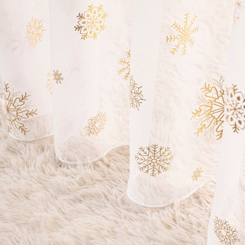 Firana świąteczna gotowa woal ze złotym nadrukiem na taśmie krótka lub długa Śnieżka