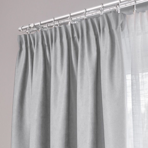Miękka zasłona gotowa na taśmie o strukturze płótna, rozmiar 140x250 cm kolor jasny szary Idalia