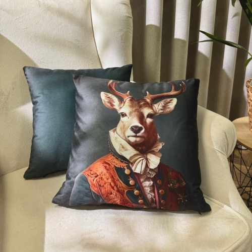 Dekoracyjna poszewka welwetowa Jeleń w rozmiarze 40x40 cm, kolor ciemnozielony 