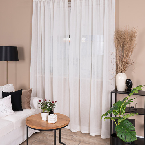 Tkanina, firana o strukturze lnu w kolorze białym, wysokość 190 cm, Lino - sprzedawana na metry