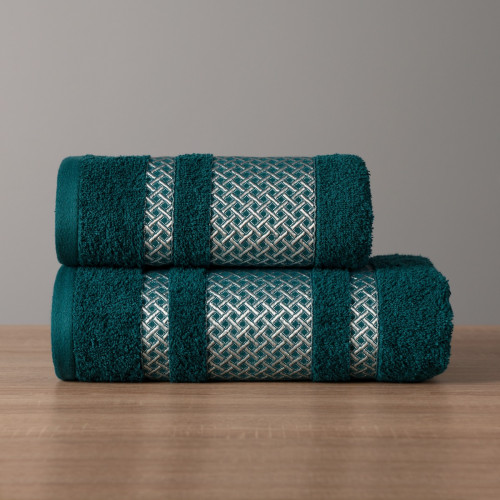 Turkusowy ręcznik bawełniany Lionel ze srebrną bordiurą