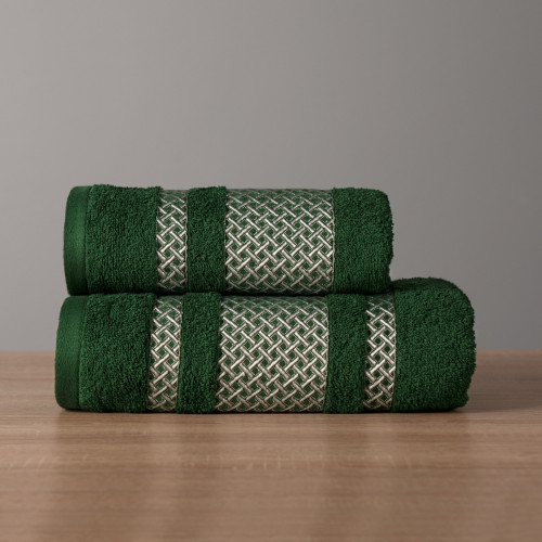 Butelkowozielony ręcznik bawełniany Lionel ze srebrną bordiurą