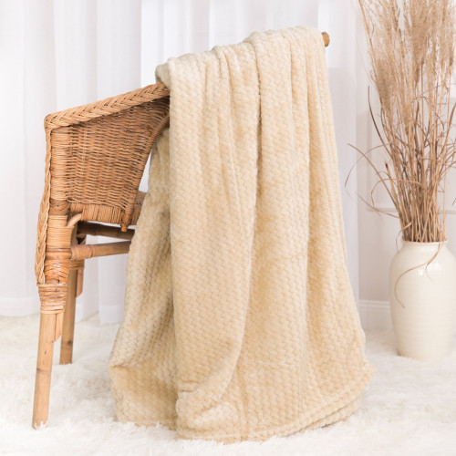 Miękki puszysty koc, wytłaczany w zygzaki, kolor beżowy, oferowany w dwóch rozmiarach, Lugo
