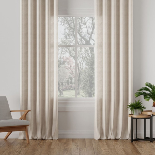 Nowoczesna zasłona do sypialni welurowa na tunelu Milas kolor beżowo-szary - szyta na wymiar