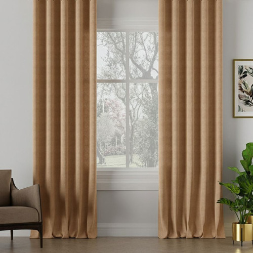 Nowoczesna welurowa zasłona na fleksach, kolor beżowy Milas - szyta na wymiar